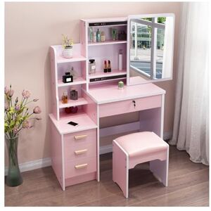 GaRcan Ensemble de Bureau avec Grand Miroir, étagères de Rangement et Tabouret rembourré pour Chambre à Coucher avec étagères de Rangement Ouvertes, Coiffeuse avec tiroir, Coiffeuse (coul - Publicité