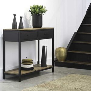 DECOCLICO -Console métal et manguier 2 tiroirs-Industriel-L100,000 x l35,000 x h82,000-Bois - Publicité