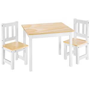 TecTake 402376 Ensemble Table et 2 Chaises en Bois   Naturel Blanc - Publicité