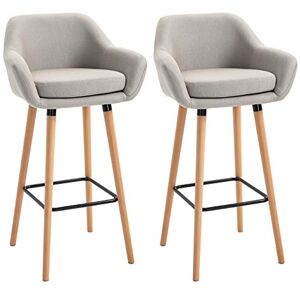 HOMCOM Tabourets de Bar Design scandinave Lot de 2 tabourets de Bar Grand Confort avec Repose-Pieds et accoudoirs Bois de hêtre Lin Beige - Publicité