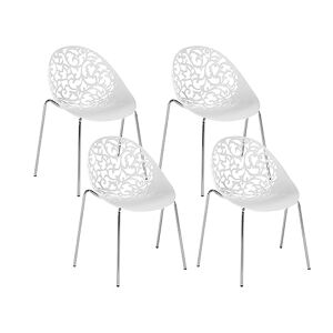 Beliani Lot 4 Chaises Design en Plastique Blanc sur Pieds Métalliques Style Ultra Moderne pour Salle à Manger Salon ou Terrasse Tendance - Publicité