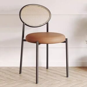 Chaise de salle à manger moderne en rotin, avec siège en cuir PU, chaise d'appoint scandinave vintage sans accoudoirs, chaise d'appoint pour cuisine, cadre en métal, dossier rond, chaise de loisirs - Publicité