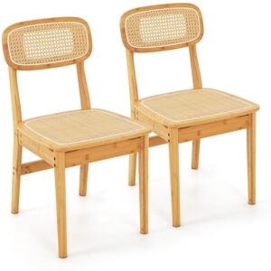 COSTWAY Chaises Salle à Manger, Chaise Cuisine Lot de 2 en Bambou, Dossier Siège en Rotin, Hauteur d’Assise 42,5 cm, Style Bohême, Chaise de Salon pour Restaurant, Chambre - Publicité