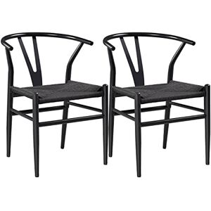 Yaheetech Lot de 2 Chaises de Salle à Manger Vintage Chaises Tressées de Cuisine avec Coussin de Siège en Corde de Papier Chaise de Chambre Cadre en Métal pour Cuisine Salon Chambre Noir - Publicité