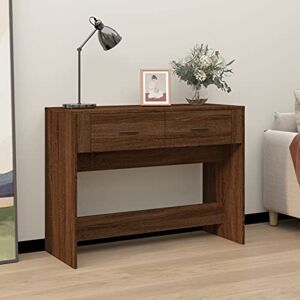 Mengtu Table console chêne marron 100 x 39 x 75 cm en bois multicouche, table de salon, table de bureau, chambre à coucher jardin - Publicité