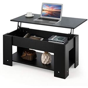 COSTWAY Table Basse avec Plateau Relevable et 1 Etagère pour Rangement de Style Moderne en Matériau Ecologique (Noir) - Publicité