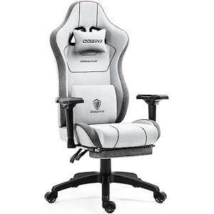 Dowinx Chaise Gaming Tissu Fauteuil de Bureau Game PC avec Repose Pieds, Chaise Gamer avec Support Lombaire de Massage, Ergonomique Siege Gamer avec Appui tête, Gris - Publicité