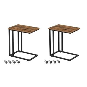 VASAGLE Table dAppoint, Lot de 2, Bout de Canapé, Table Mobile, avec Cadre en Acier et roulettes, Montage Facile, Style Industriel, pour Salon, Chambre, Balcon, Marron Rustique et Noir LCT644B01 - Publicité