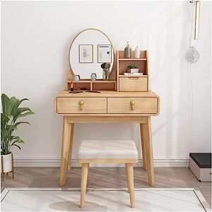 OAkita Ensemble de coiffeuse avec miroir rond, 2 grands tiroirs, armoire de rangement et tabouret rembourré, commode de chambre à coucher, bureau pour femmes et filles (couleur : A, taille : 80 cm) (C 8 - Publicité