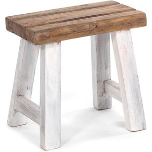 DESIGN DELIGHTS Tabouret vintage rustique 41 x 42 x 24 cm (H x l x P) Bois de teck Tabouret en teck Tabouret pour plantes Couleur : 05 blanc naturel - Publicité