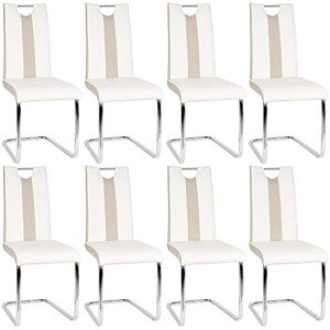 MUPAI Lot de 8 Chaise de Salle à Manger Chaises de Maison en Forme d'arc à Dossier Unique pour Cuisine/Salle à Manger/Jardin (Beige-Blanc, 8) - Publicité