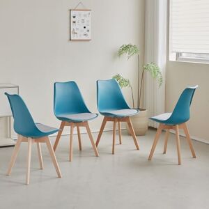 BenyLed Lot de 4 Chaise de Salle à Manger Scandinave, Chaises de Cuisine Modernes avec Coussin en Tissu, Chaises D'appoint en Lin avec Pieds en Hêtre (Turquoise-Tissu) - Publicité