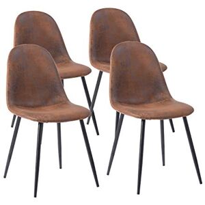 MEUBLE COSY Lot de 4 chaises de salle à manger Scandinave Fauteuil Salon Cuisine Pied Métal Noir Rétro Vintage en suédine Marron - Publicité