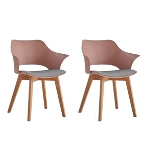 BenyLed Lot de 2 chaises de salle à manger avec accoudoir ; chaises de cuisine avec assise en tissu ; design ergonomique du dossier creux (rose) - Publicité