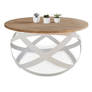 Lumarc Firenze, Table Basse de Salon Faite à la Main en Bois Massif de Hêtre Naturel au Design Industriel Minimaliste Moderne, Ronde, Ø70x40 cm - Publicité