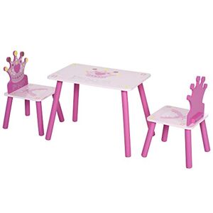 HOMCOM Ensemble Table et chaises Enfant Design Princesse Motif Couronne Bois pin MDF Rose - Publicité