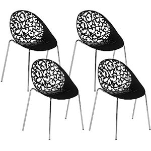 Beliani Lot 4 Chaises Design en Plastique Noir sur Pieds Métalliques Style Ultra Moderne pour Salle à Manger Salon ou Terrasse Tendance - Publicité