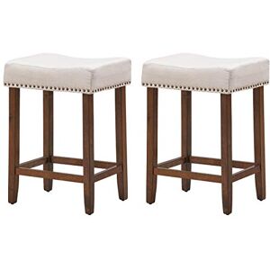 COSTWAY Lot de 2 Tabourets de Bar avec Assise Rembourrée en Éponge et Pieds en Bois d'Hévéa Massif de Style Elégant et Rétro Charge max : 120KG pour Bistro, Cusine, Café (Beige, 43 x 33 x 61 cm) - Publicité