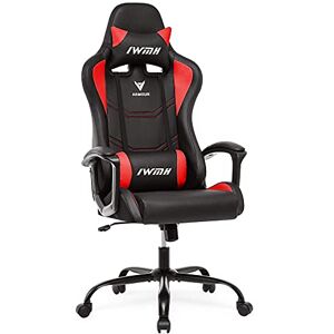 IWMH Chaise Gaming Chaise Gamer Ergonomique Fauteuil Gamer Haut Dossier Chaise de Jeu Siege Gamer Pivotant Hauteur Réglable Chaise d'ordinateur avec Accoudoirs Appui-tête Soutien Lombaire 150kg Rouge - Publicité