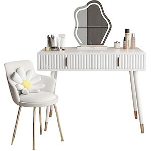 UsmAsk Ensemble de Bureau avec Miroir Rond et Tabouret rembourré, 3 Couleurs d'éclairage réglables, Table de Maquillage avec 2 tiroirs, Coiffeuse Moderne pour Chambre à Coucher, Salle de Bain EAN EAN EAN - Publicité