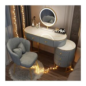 Linmeas-753 Coiffeuse Ensemble de bureau avec miroir éclairé par LED, table de maquillage avec dessus de marbre simulé blanc avec tiroirs et armoire, for chambre à coucher, salle de bain, gris Meubles de chambre - Publicité