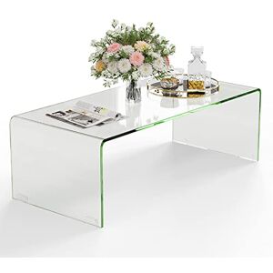 COSTWAY Table Basse/ d’Appoint en Verre Trempé Rectangulaire Forme de U avec Bords Arrondis Lisses, Table Basse Transparente Simple & Moderne pour Salon, Bureau, Hôtel - Publicité