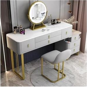 FUHAI-666 Coiffeuse Bureau de vanité Moderne, vanité de Maquillage avec Miroir et tiroirs spacieux, Bureau de Maquillage avec Armoire, Coiffeuse avec Tabouret de Maquillage Table de Maquillage (Color : Dark GR - Publicité