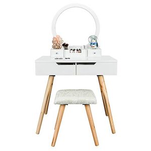 GaRcan Coiffeuse avec tiroirs à Miroir Ronds Simples, Table de Maquillage avec Tabouret rembourré Doux pour Chambre à Coucher, Blanc, Meilleur Cadeau - Publicité