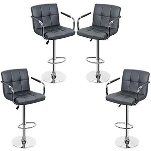 LANTUS Lot de 4 Tabourets de Bar Hauteur Réglable, Tabouret Bar avec Dossier et Repose-Pieds, Hauteur Réglable, Chaise de Bar Pivotant en Cuir Similicuir, Piètement Chromé-Gris-4PC - Publicité