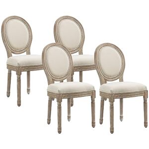 HOMCOM Lot de 4 chaises de Salle à Manger Chaise de Salon médaillon Style Louis XVI Bois Massif sculpté, patiné Aspect Lin Beige - Publicité