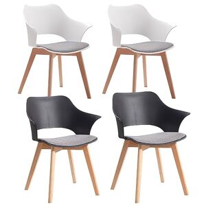 BenyLed Lot de 4 chaises de Salle à Manger avec accoudoir ; chaises de Cuisine avec Assise en Tissu ; Design Ergonomique du Dossier de câble Noir+Blanc - Publicité