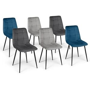 IDMarket Lot de 6 chaises Mila en Velours Mix Color Bleu x2, Gris foncé x2, Gris Clair x2 - Publicité