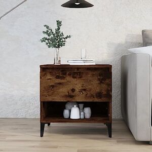 Kasasty Table D'appoint Bois D'ingénierie Chêne Fumé Couleur 50x46x50 cm Pull-Out avec Tiroir Robuste et Stable avec Pieds Dessus Pratique Convient pour Tout Lit et Toute Chambre - Publicité