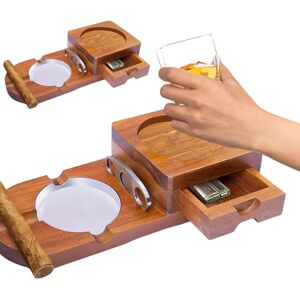 MEYAGOT Cendrier À Cigares en Bois, Cendrier en Bois, Ensemble De Cendrier avec Plateau en Verre À Whisky Et Porte-Cigares, Coupe-Cigare, pour La Maison Le Bureau Le Bar Les Anniversaires - Publicité