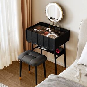 YQWDWD Coiffeuse avec Miroir LED 3 Couleurs Rotatif à 360 Degrés Moderne Table de Maquillage avec Miroir et Tiroirs, pour Chambre Black,70cm/27.5in - Publicité