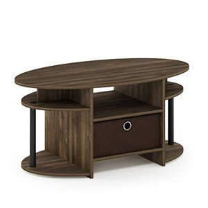 Furinno Jaya Simple Design Oval Coffee Table with Bin, Walnut/Black/Dark Brown, Engineered Wood, Noyer Columbia/Noir/Brun Foncé, Lot de 1 - Publicité