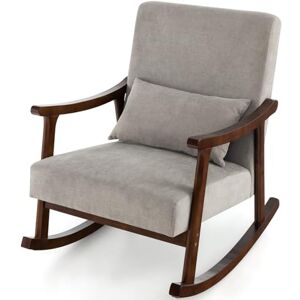 COSTWAY Fauteuil Salon à Bascule avec Oreiller Lombaire, Fauteuil Rembourré avec Cadre en Bois Massif, Chaise Berçante d’Allaitement, Fauteuil de Relaxation pour Chambre, Charge 200KG (Café) - Publicité