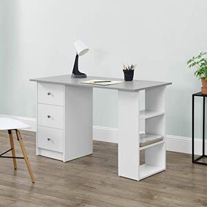 [en.casa] Bureau Table de Bureau Secrétaire Poste de Travail Informatique avec 3 Tiroirs et 3 Étagères Plat de Bois Mélaminé Blanc et Gris Clair 120 x 49 x 72cm - Publicité