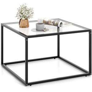 COSTWAY Table Basse Carrée, Table Basse Verre Trempé, Cadre en Métal Noir, Design Minimaliste, Table Salon, Repose-Pieds réglables, Assemblage Facile, 70 x 70 x 45 cm (Transparent) - Publicité