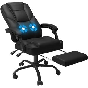 JUMMICO Chaise de bureau en cuir avec fonction massage, chaise de bureau avec repose-pieds, fauteuil d'ordinateur à dossier haut à 135°, chaises de bureau avec roulettes pivotantes à 360° pour la - Publicité