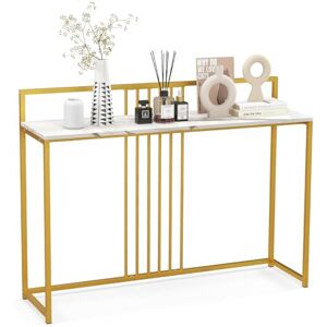 COSTWAY Table Console, Console Meuble Entrée en Faux Marbre, Design Géométrique Moderne, Cadre en Métal Doré, Kit Anti-Basculement Inclus, pour Entrée, Couloir, Salon, 120 x 32 x 89 cm (Doré) - Publicité