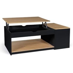 IDMarket Table Basse Plateau relevable rectangulaire ELEA avec Coffre Bois Noir et façon hêtre - Publicité