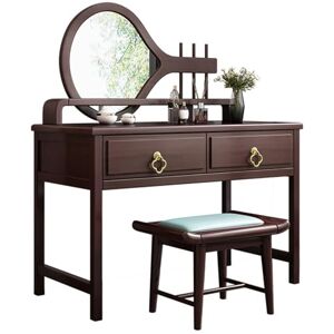 WJIHUYU Coiffeuse en Bois Massif de Style Rustique, Commode américaine Vintage en Noyer avec tiroirs et Tabouret pour Chambre de Fille, Petit Espace - Publicité