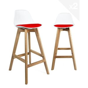 KAYELLES Lot de 2 Chaise Haute de Bar scandinave Coussin intégré Pieds Bois Mali (Blanc Rouge) - Publicité