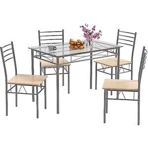 COSTWAY Ensemble Table et 4 Chaises, Table à Manger avec 4 Chaises, Cadre en Métal, Table Cuisine en Verre pour Salle à Manger, Cuisine, Restaurant, Salon - Publicité