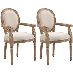 HOMCOM Lot de 2 chaises de Salle à Manger Chaise de Salon médaillon Style Louis XVI Bois Massif patiné sculpté Tissu Lin Crème - Publicité