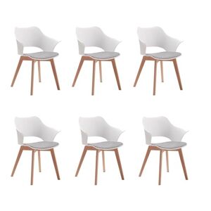 BenyLed Lot de 6 chaises de Salle à Manger avec Revêtement en Tissu ; Chaises de Salon Chaises Longues Design Sculpté en Creux avec Accoudoir (Blanc) - Publicité