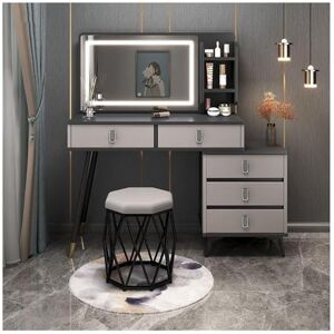 YKWLKJ Ensemble De Coiffeuse, Bureau De Maquillage avec 2 Tiroirs Et Table De Chevet Extensible 3 Couleurs De Lumière Réglable for Chambre Cosmétique (Color : Gray, Size : 80cm) - Publicité