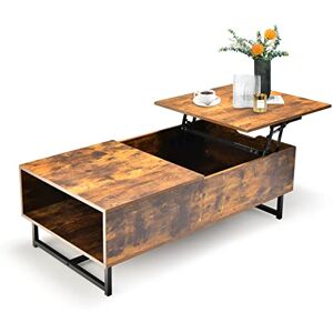 COSTWAY Table Basse Relevable Industrielle avec 1 Compartiment, Table Basse Salon avec Cadre en Métal, Levage Pneumatique, pour Salon Bureau Chambre, 110 x 60 x 38 cm (Marron Rustique) - Publicité