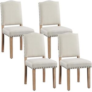 Yaheetech Lot de 4 Chaises de Salle à Manger à Haut Dossier Chaises de Cuisine Pieds en Bois Massif Design Classique avec Boutons Bronzés Fauteuils et Chaises pour Salon Sièges Rembourrés Beige - Publicité